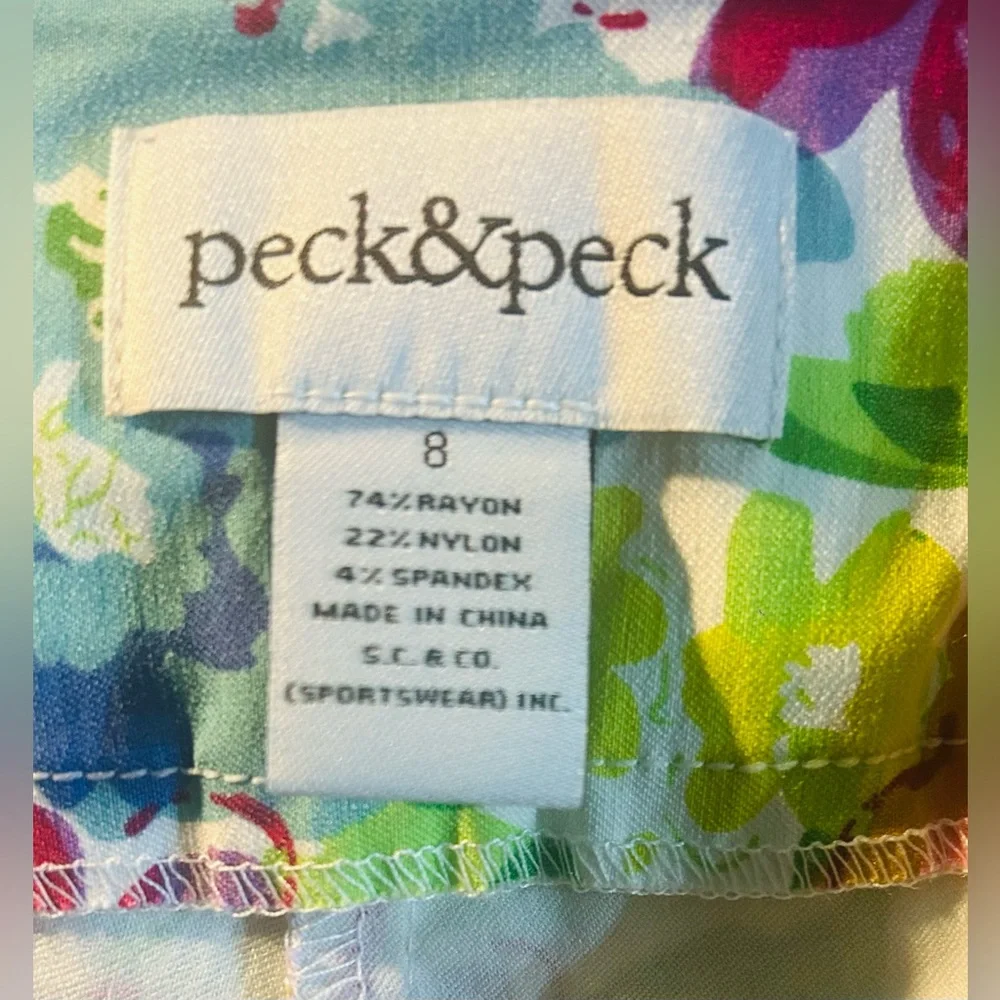 LN Peck & Peck SZ 8 White Floral Cropped Multi-Color Pull-on Pants/waist 30”-34” - Picture 4 of 8